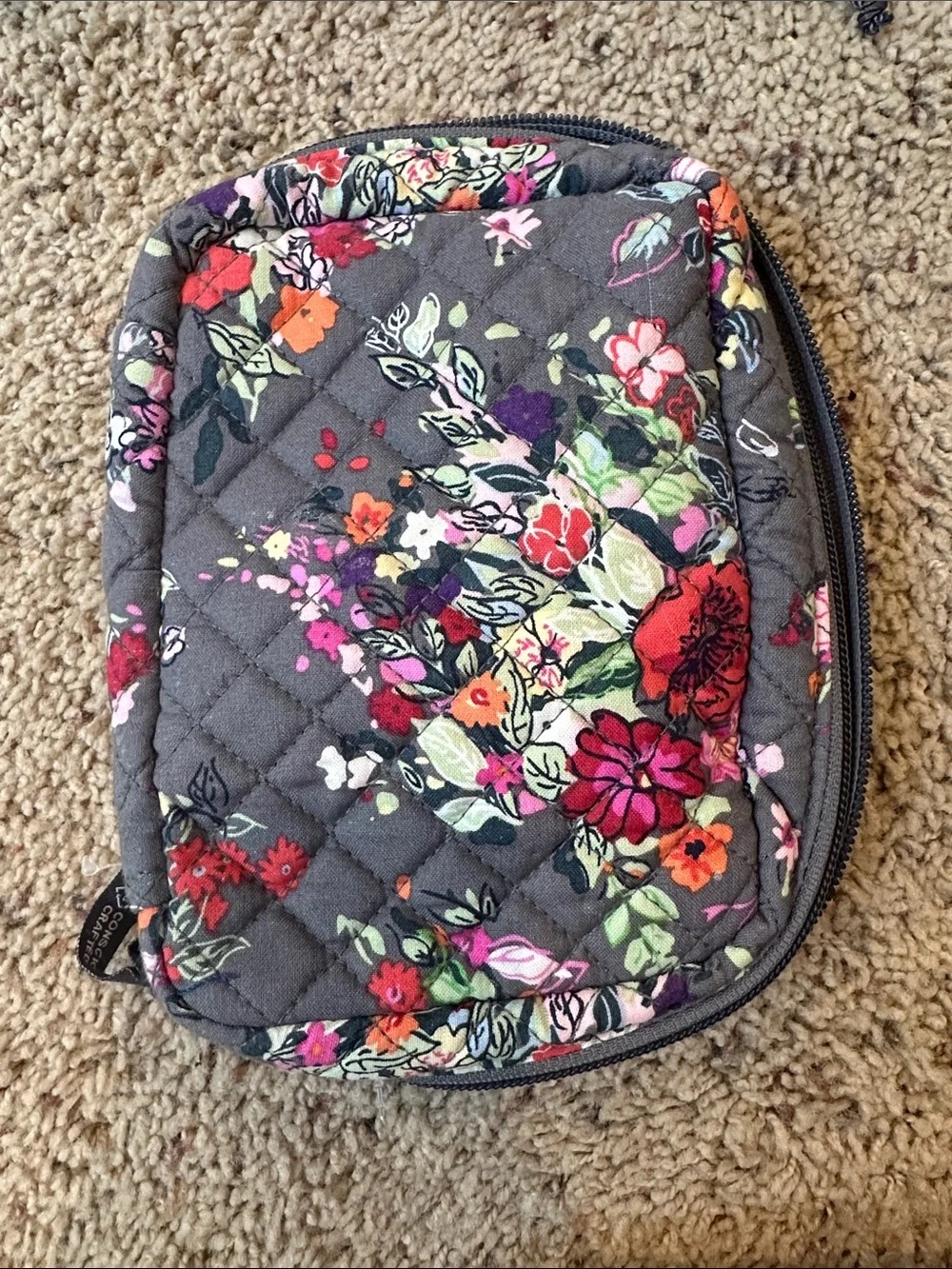 Vera Bradley Gray Floral Quilted Travel Pouch